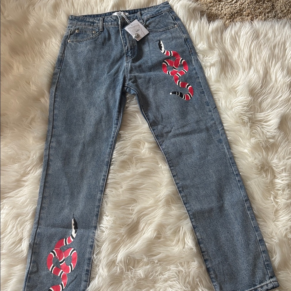 Adika Classic Blue Denim Jeans with snake decal